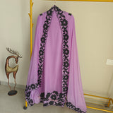 Purple Georgette dress material with Black patchwork