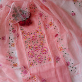 Rose pink Kotta embroidered kurta dupatta set Unstitched