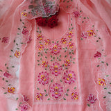 Rose pink Kotta embroidered kurta dupatta set Unstitched