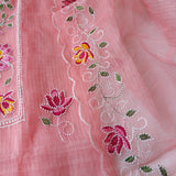 Rose pink Kotta embroidered kurta dupatta set Unstitched