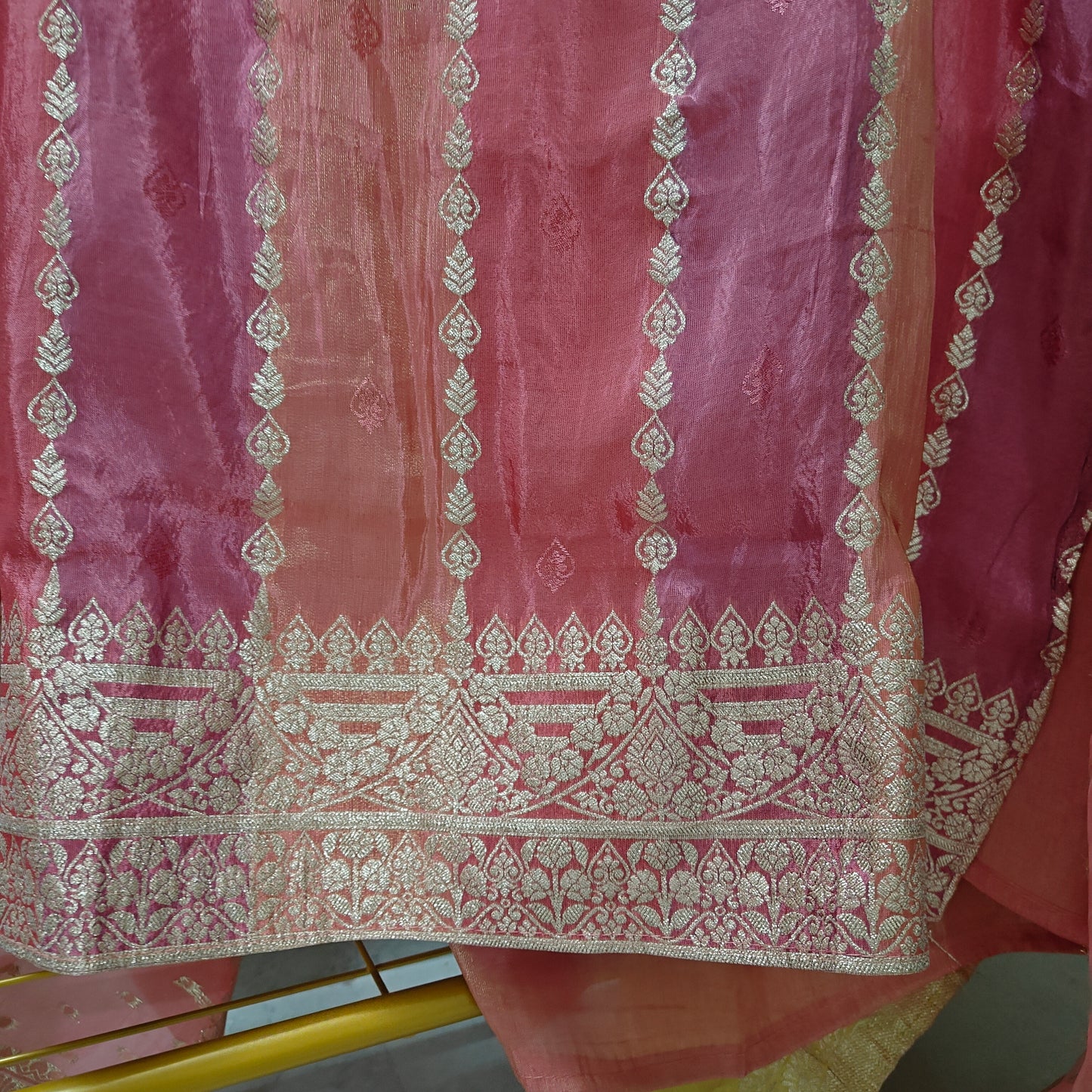 Kanjivaram Silk with dabka embroidery Unstitched suit.