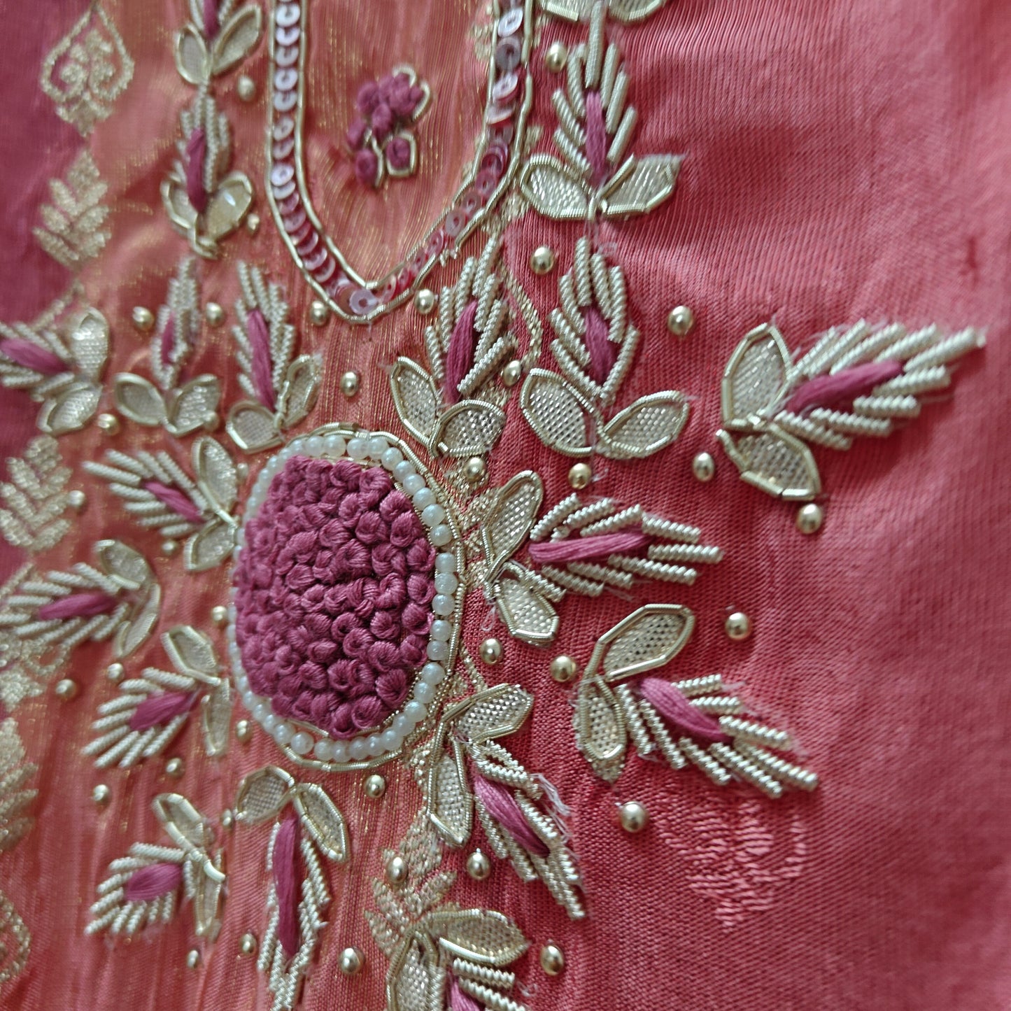 Kanjivaram Silk with dabka embroidery Unstitched suit.