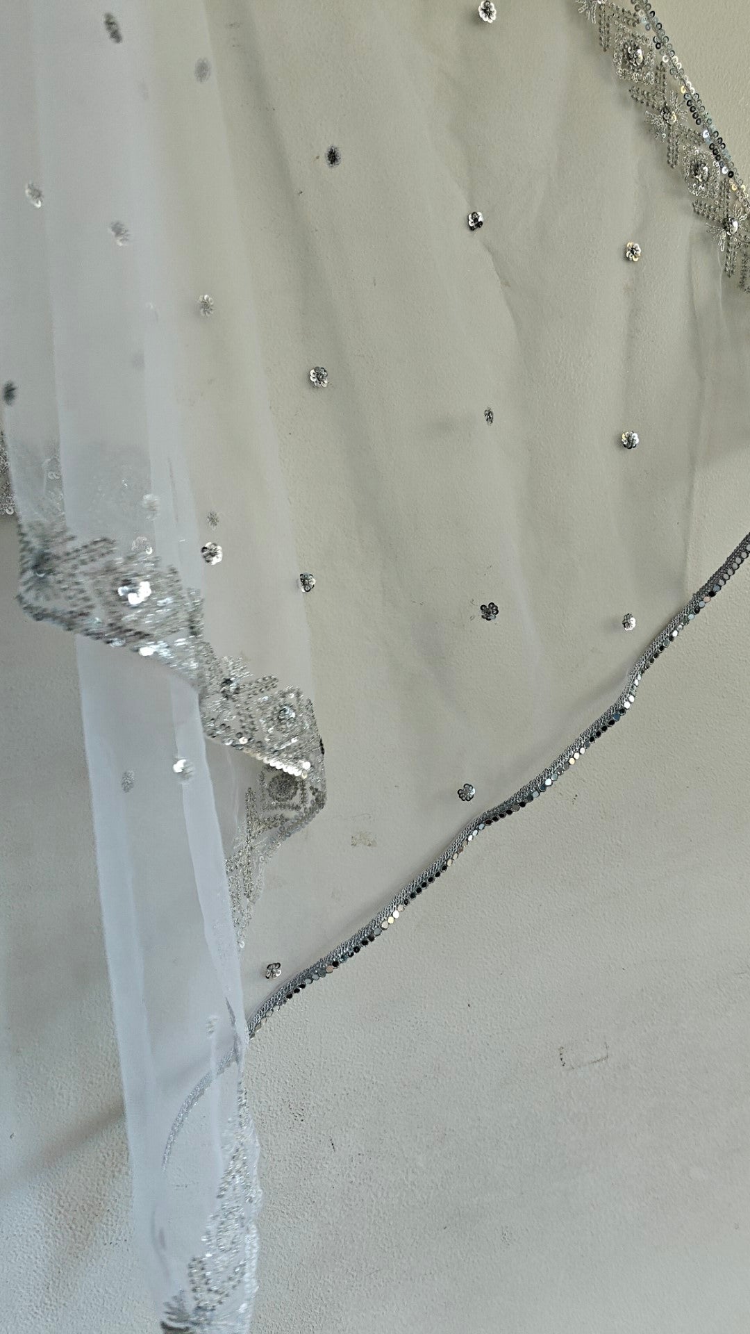 White SIlver Net dupatta