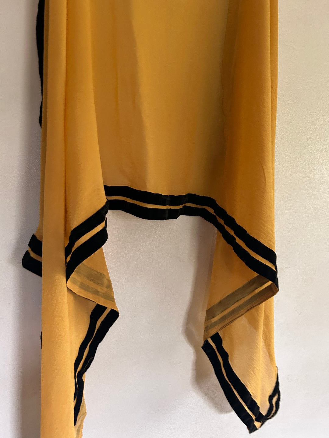 Yellow georgette dupatta with black velvet border