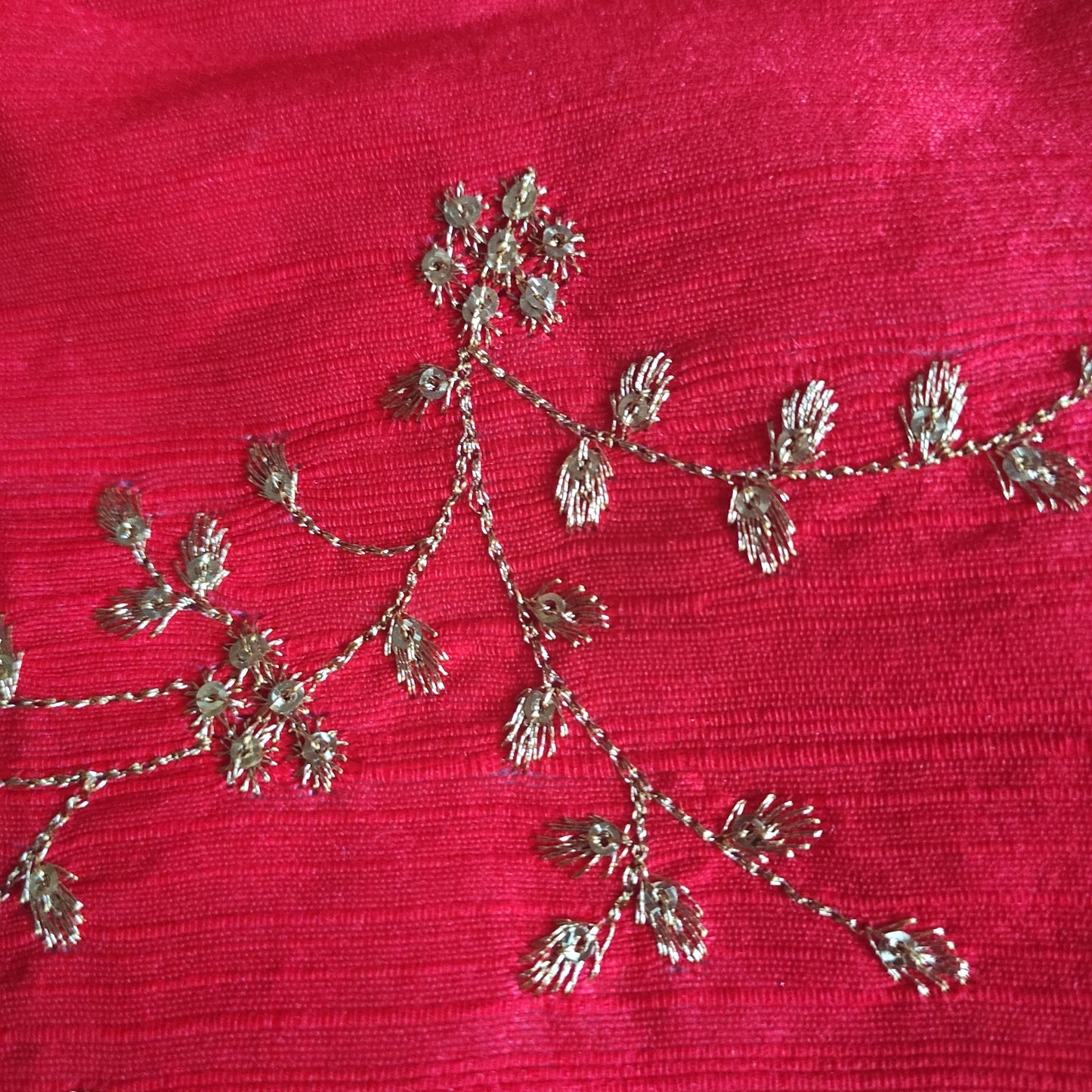 Red Sequin embroidered Raw Silk