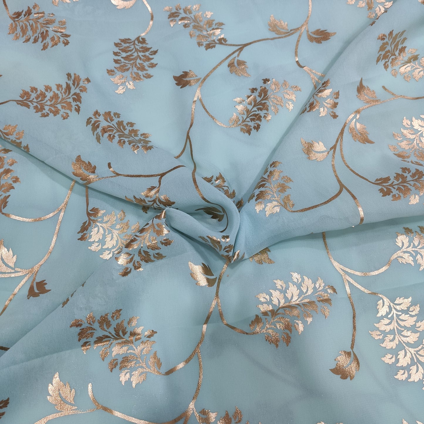 Sage green georgette with golden foil work fabric