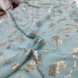 Sage green georgette with golden foil work fabric