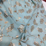 Sage green georgette with golden foil work fabric