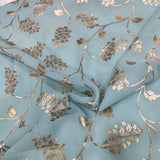 Sage green georgette with golden foil work fabric