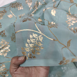 Sage green georgette with golden foil work fabric