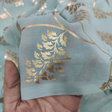 Sage green georgette with golden foil work fabric
