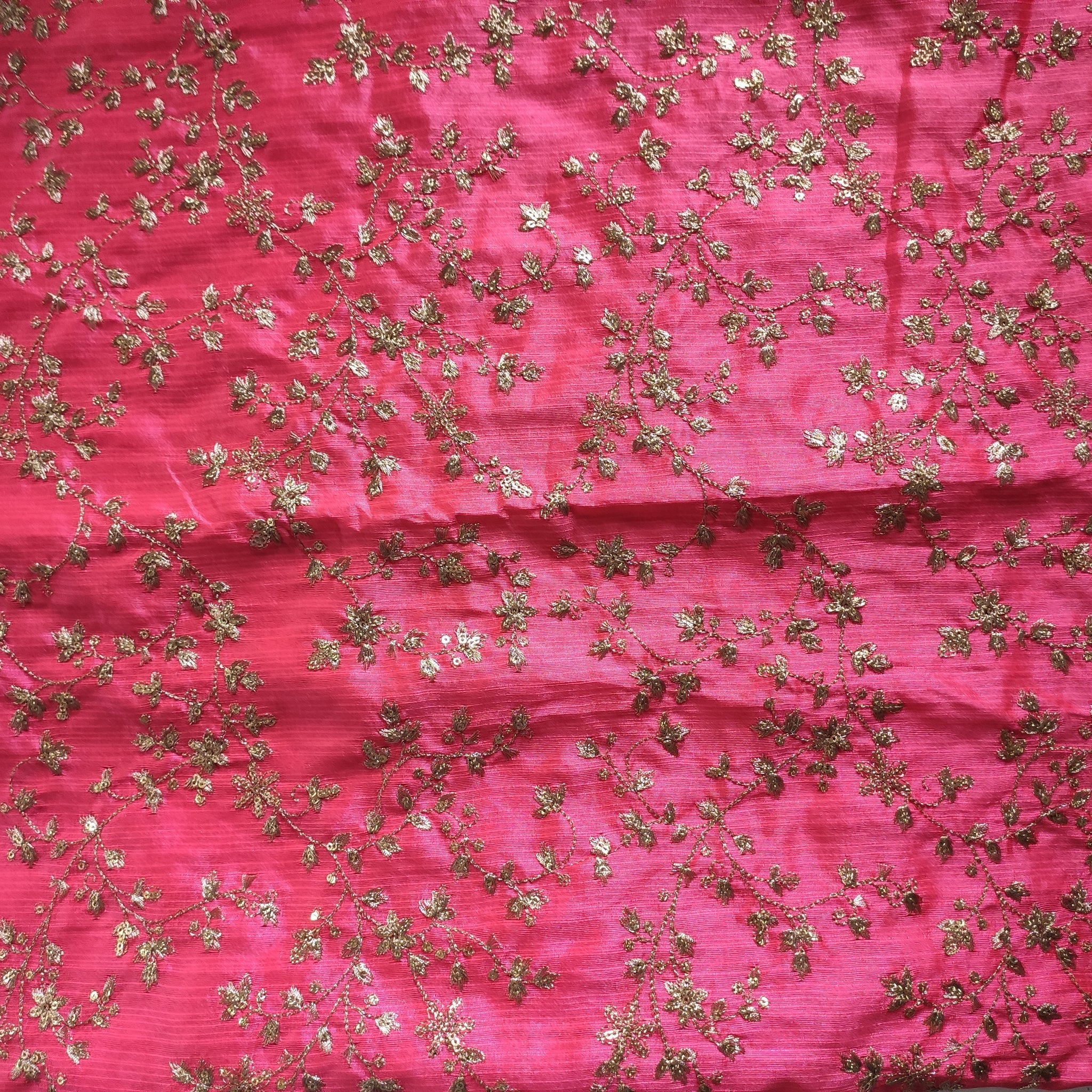 Pink Sequin embroidered Raw Silk