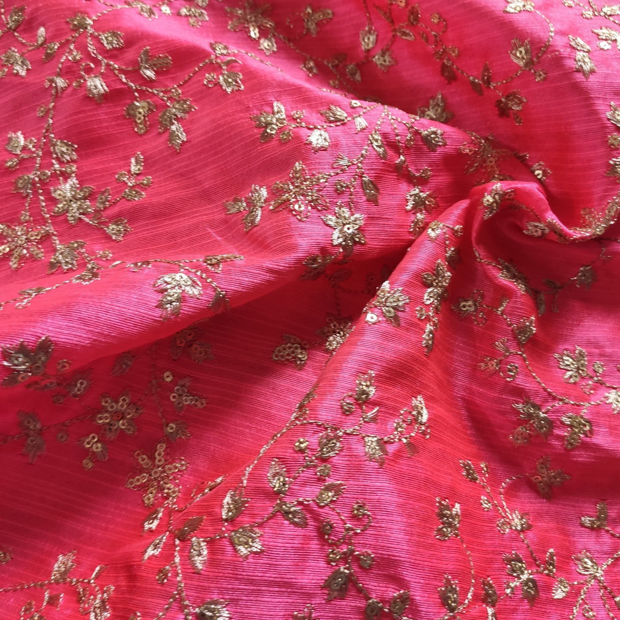 Pink Sequin embroidered Raw Silk