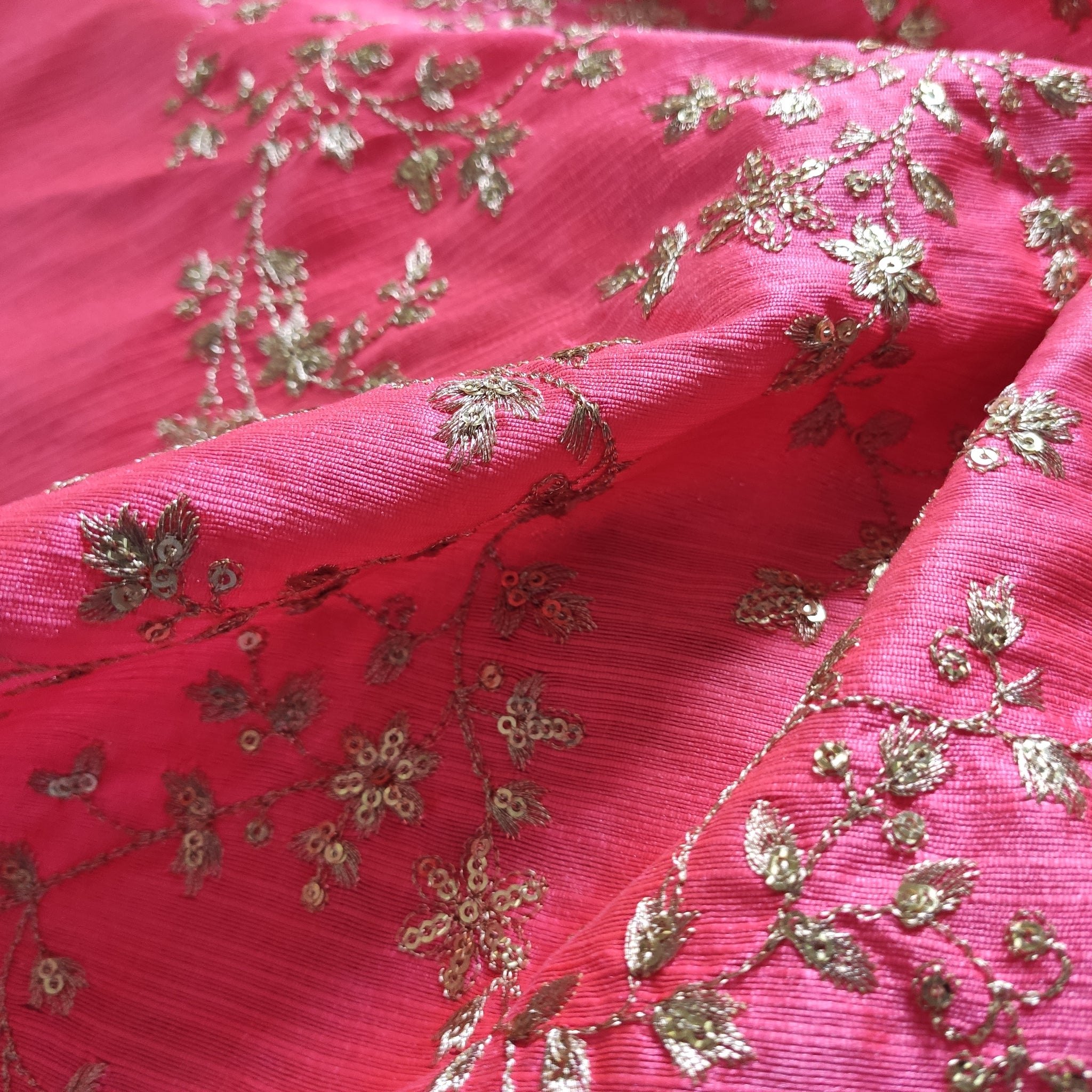 Pink Sequin embroidered Raw Silk
