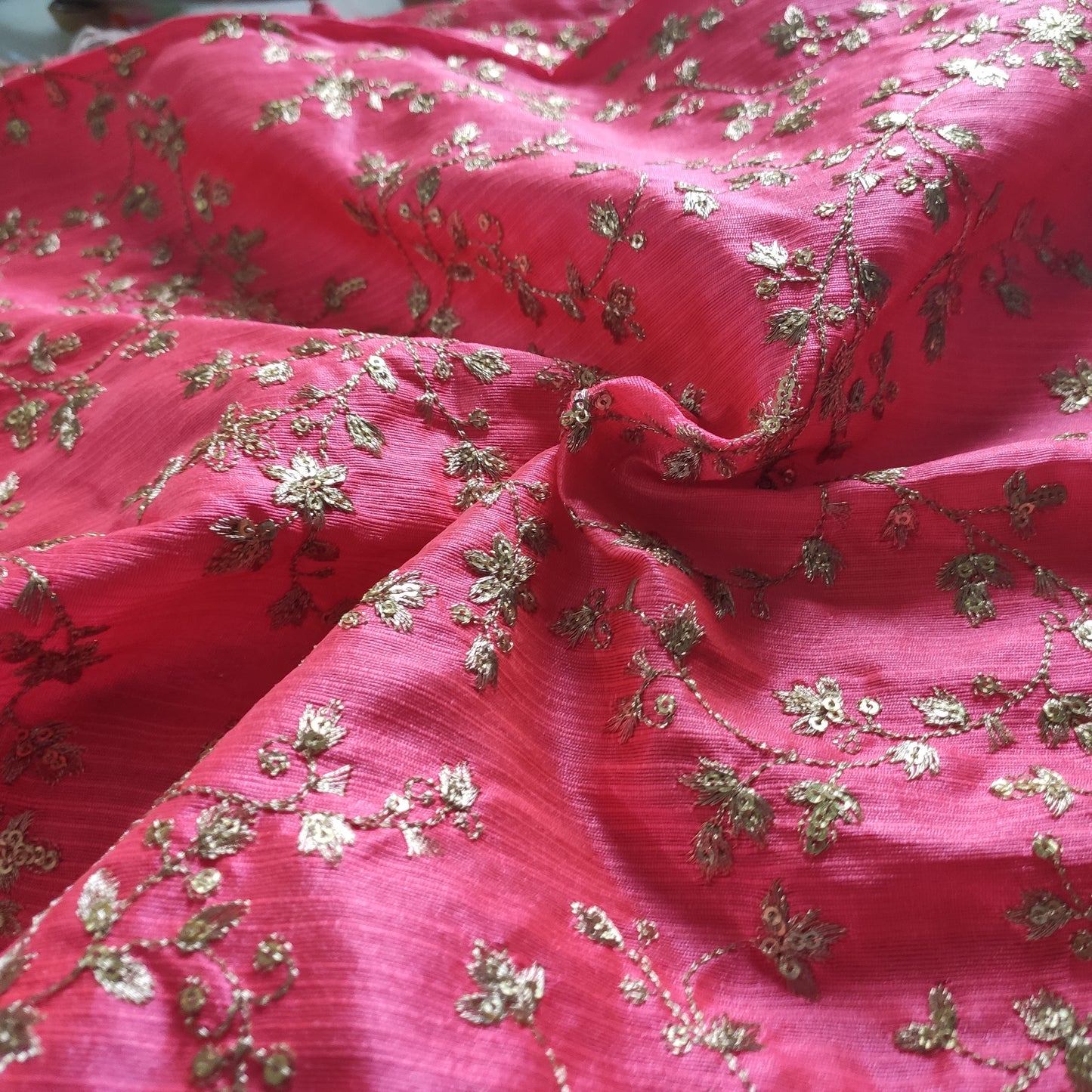 Pink Sequin embroidered Raw Silk