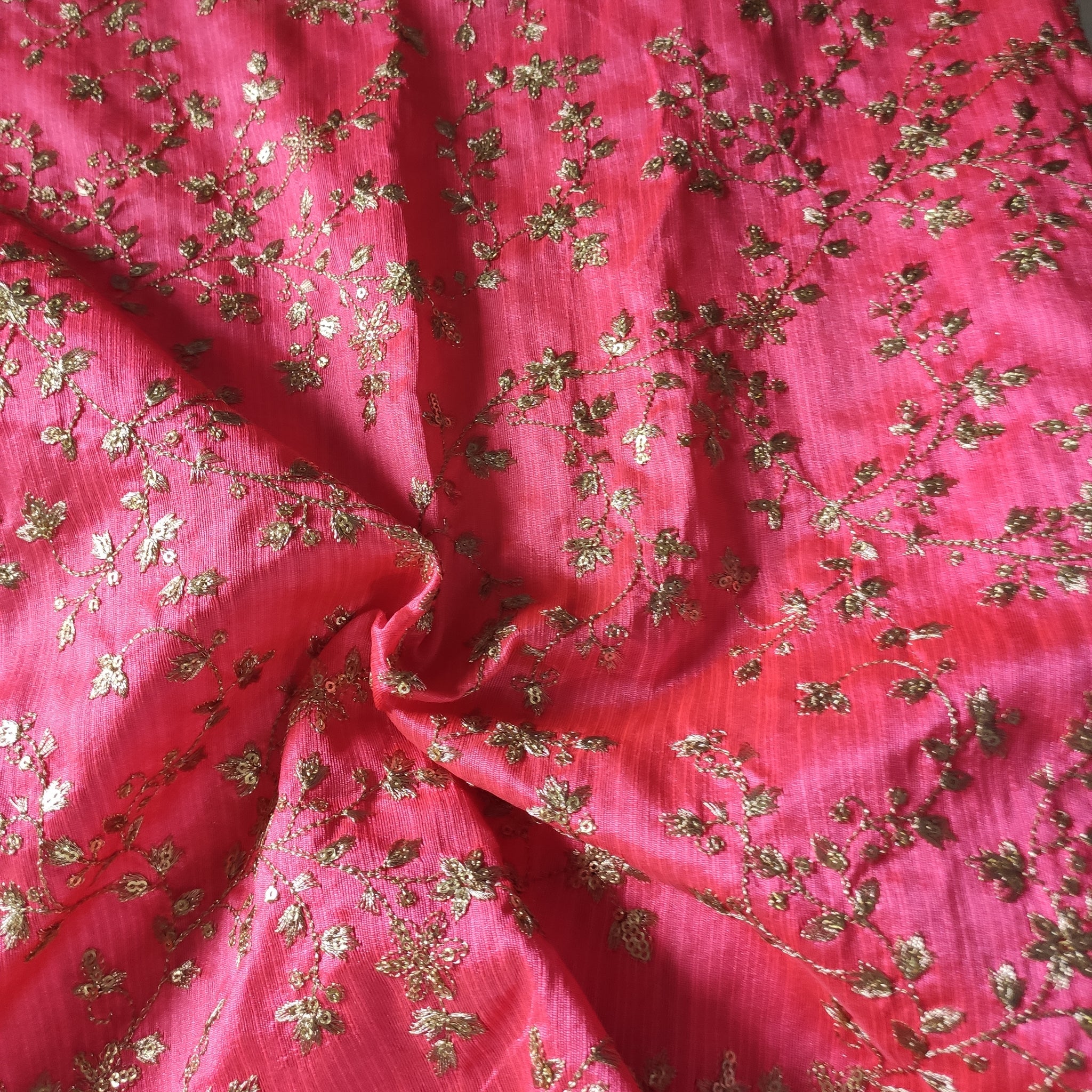 Pink Sequin embroidered Raw Silk
