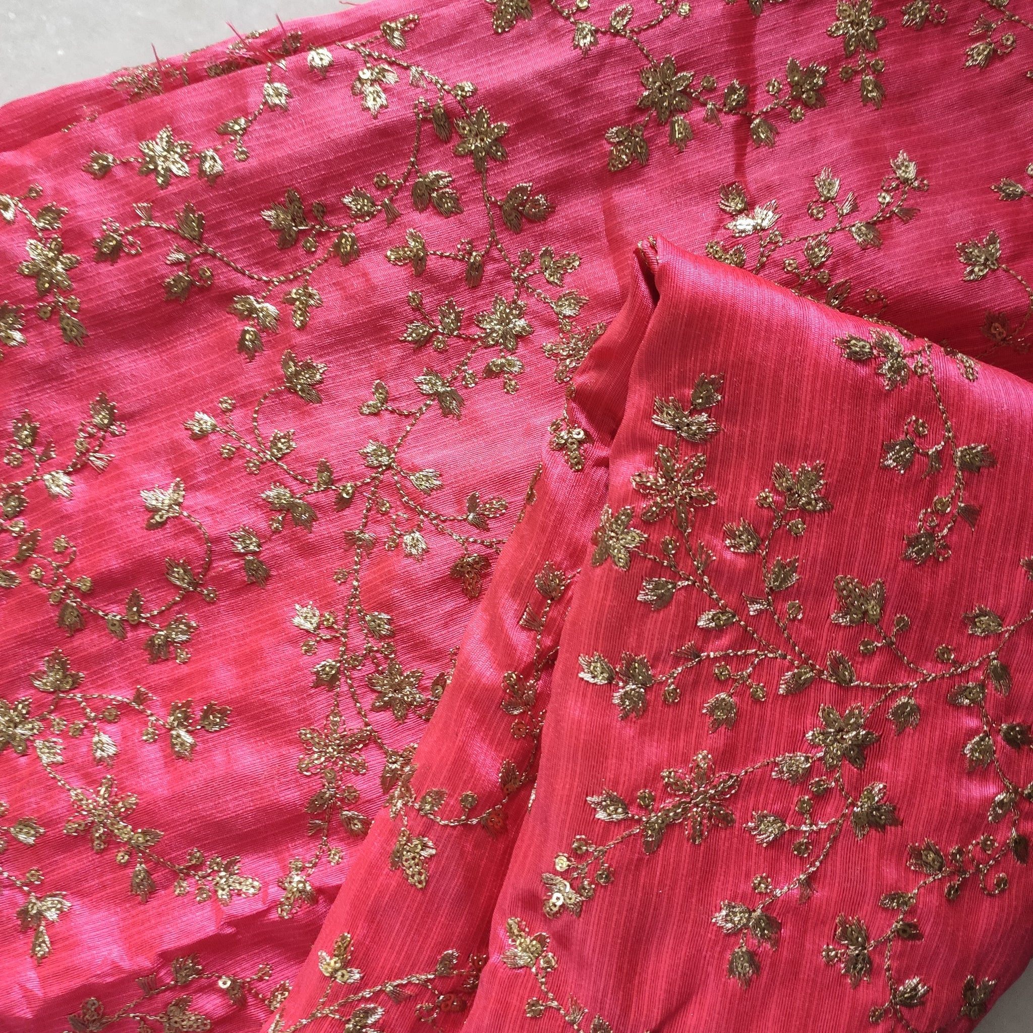 Pink Sequin embroidered Raw Silk