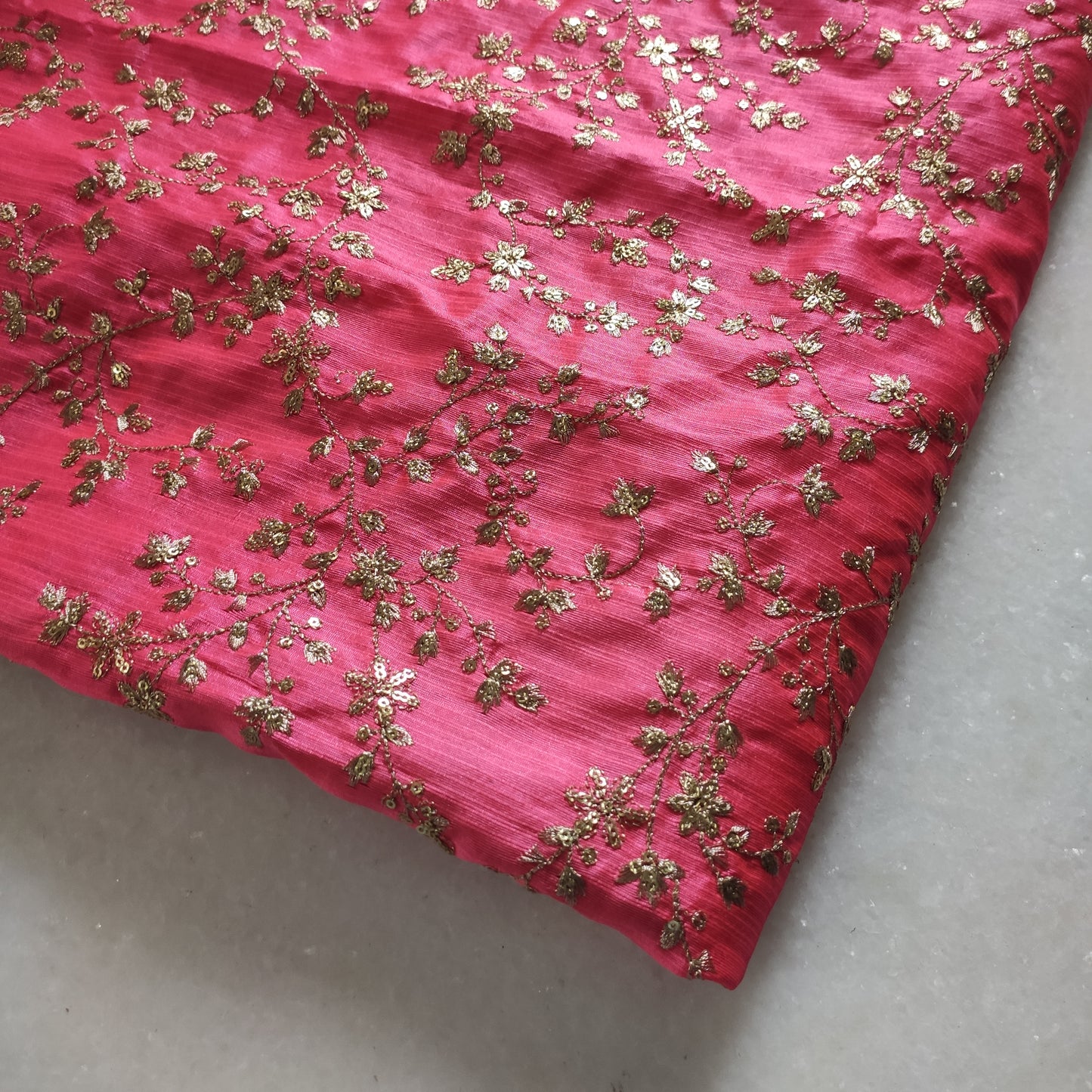 Pink Sequin embroidered Raw Silk