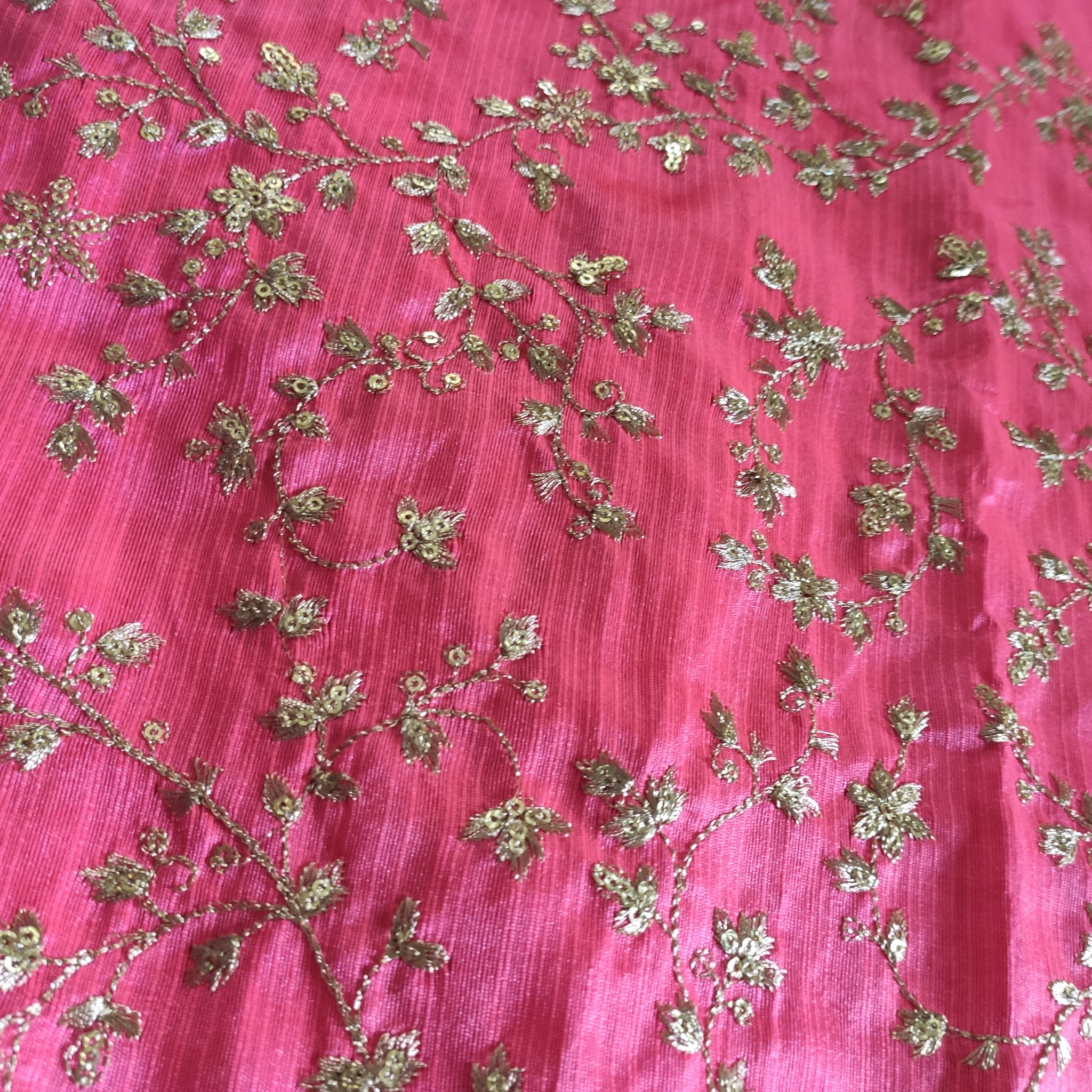 Pink Sequin embroidered Raw Silk