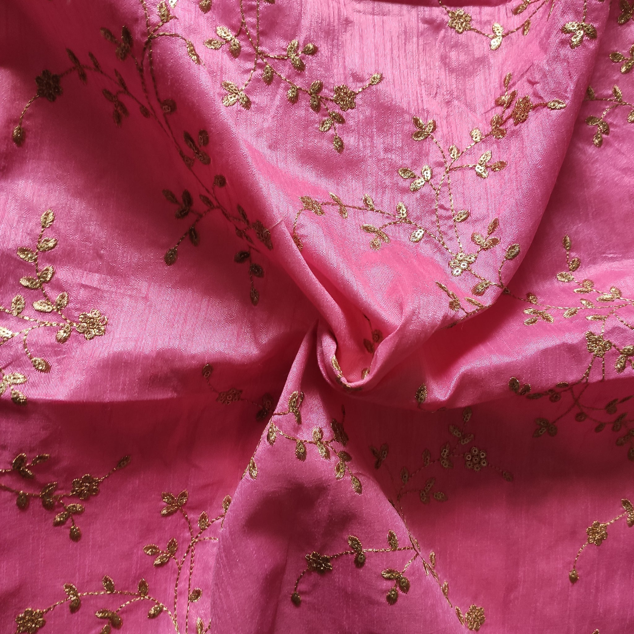 Pink Sequin embroidered Raw Silk