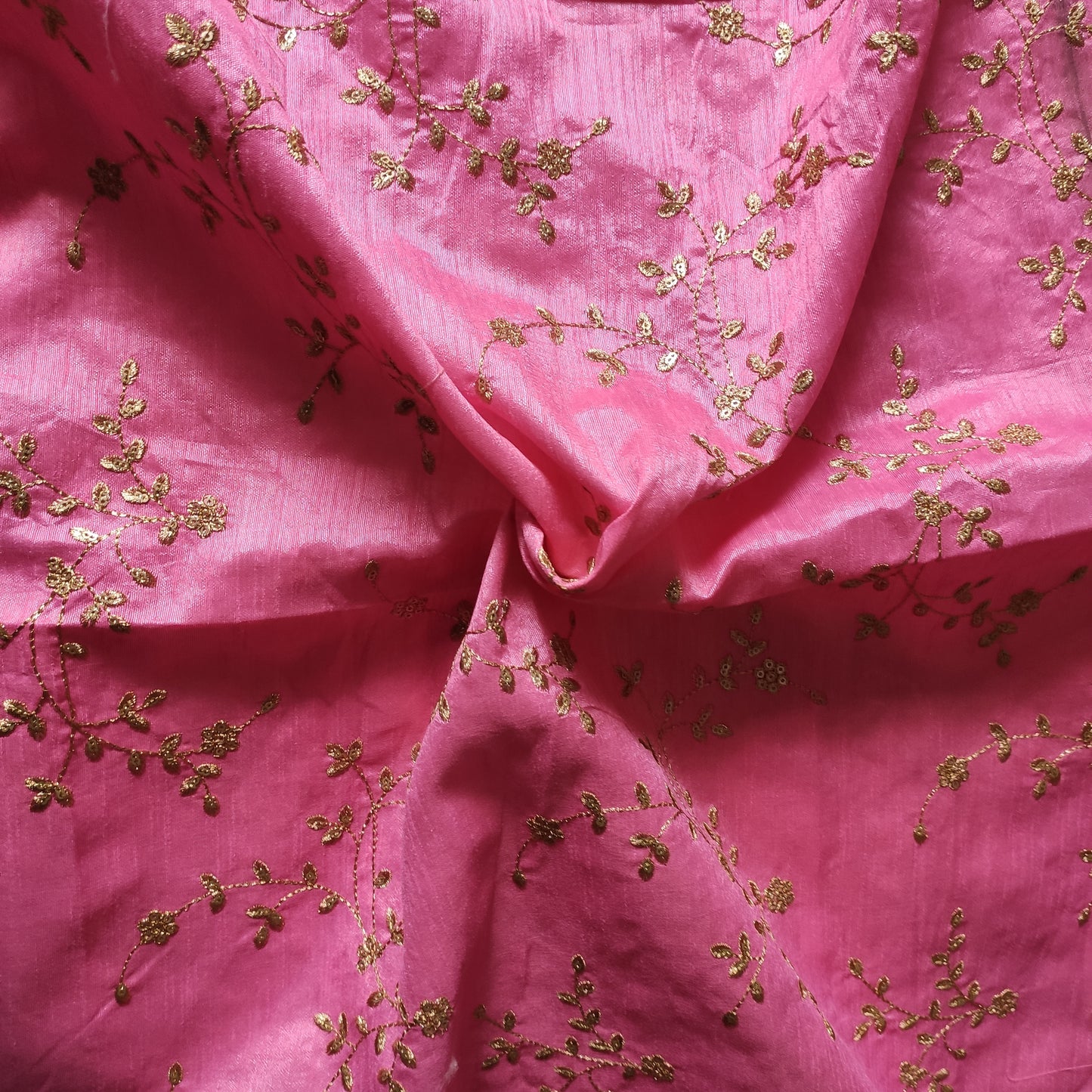 Pink Sequin embroidered Raw Silk