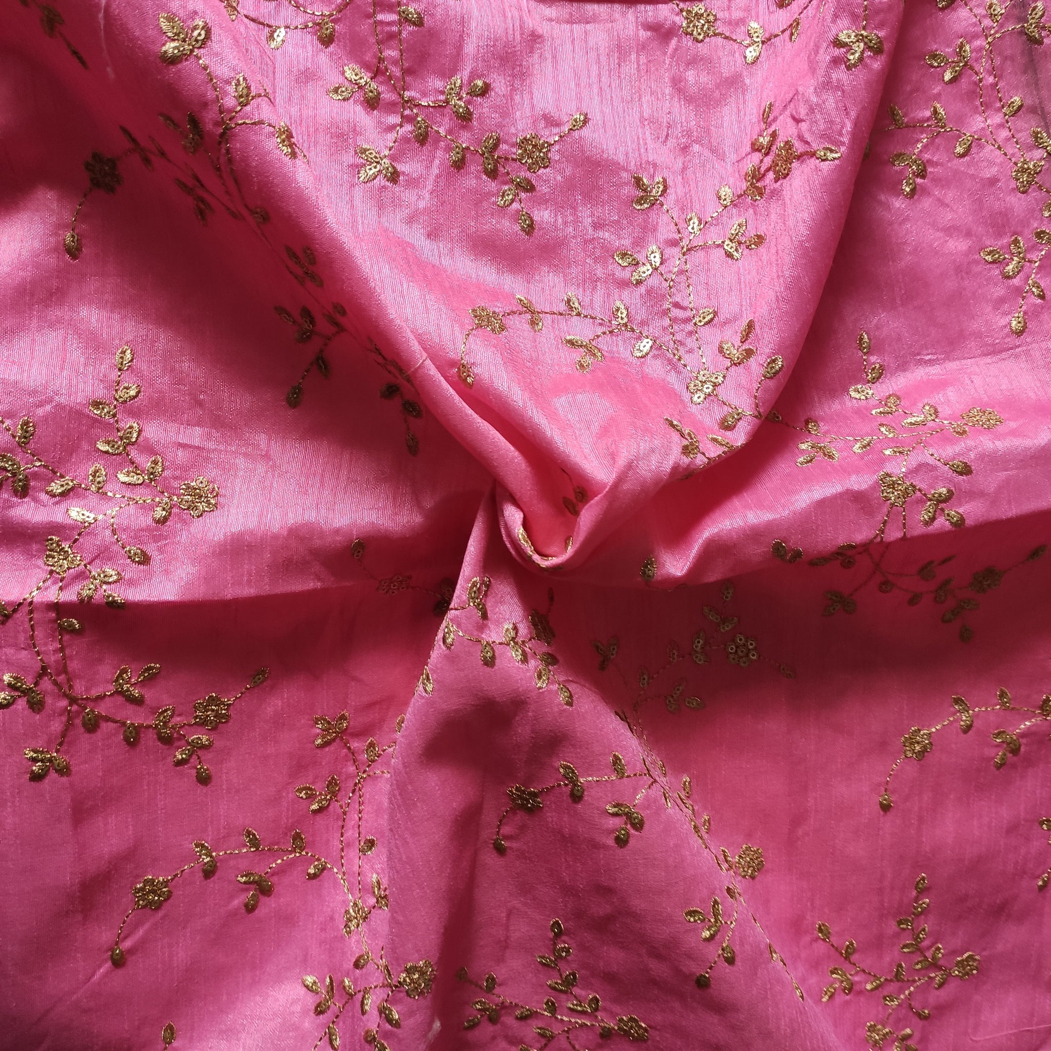 Pink Sequin embroidered Raw Silk