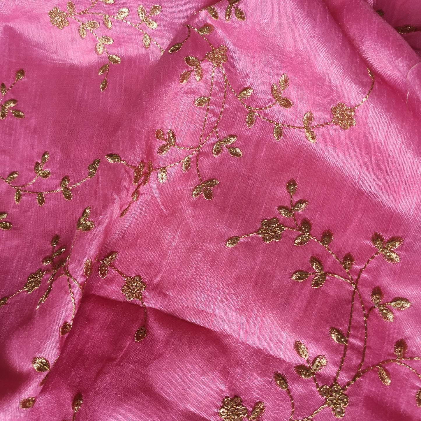 Pink Sequin embroidered Raw Silk
