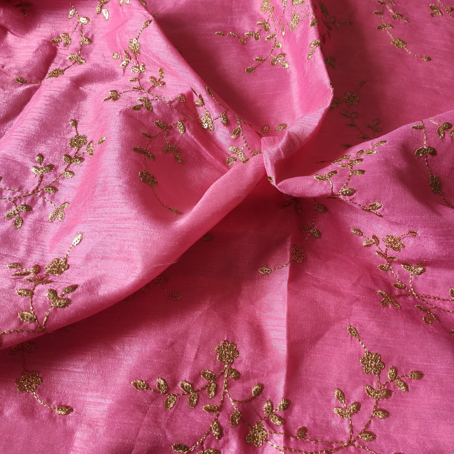 Pink Sequin embroidered Raw Silk