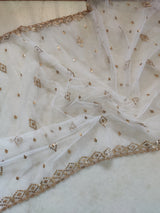 White dupatta with Gold sequins border