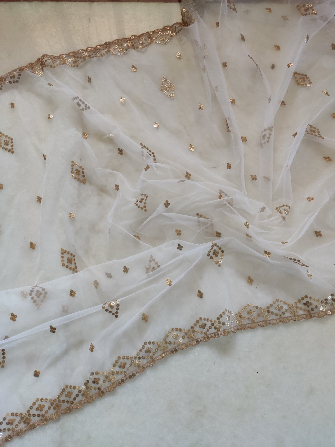 White dupatta with Gold sequins border