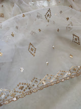 White dupatta with Gold sequins border