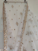 White dupatta with Gold sequins border