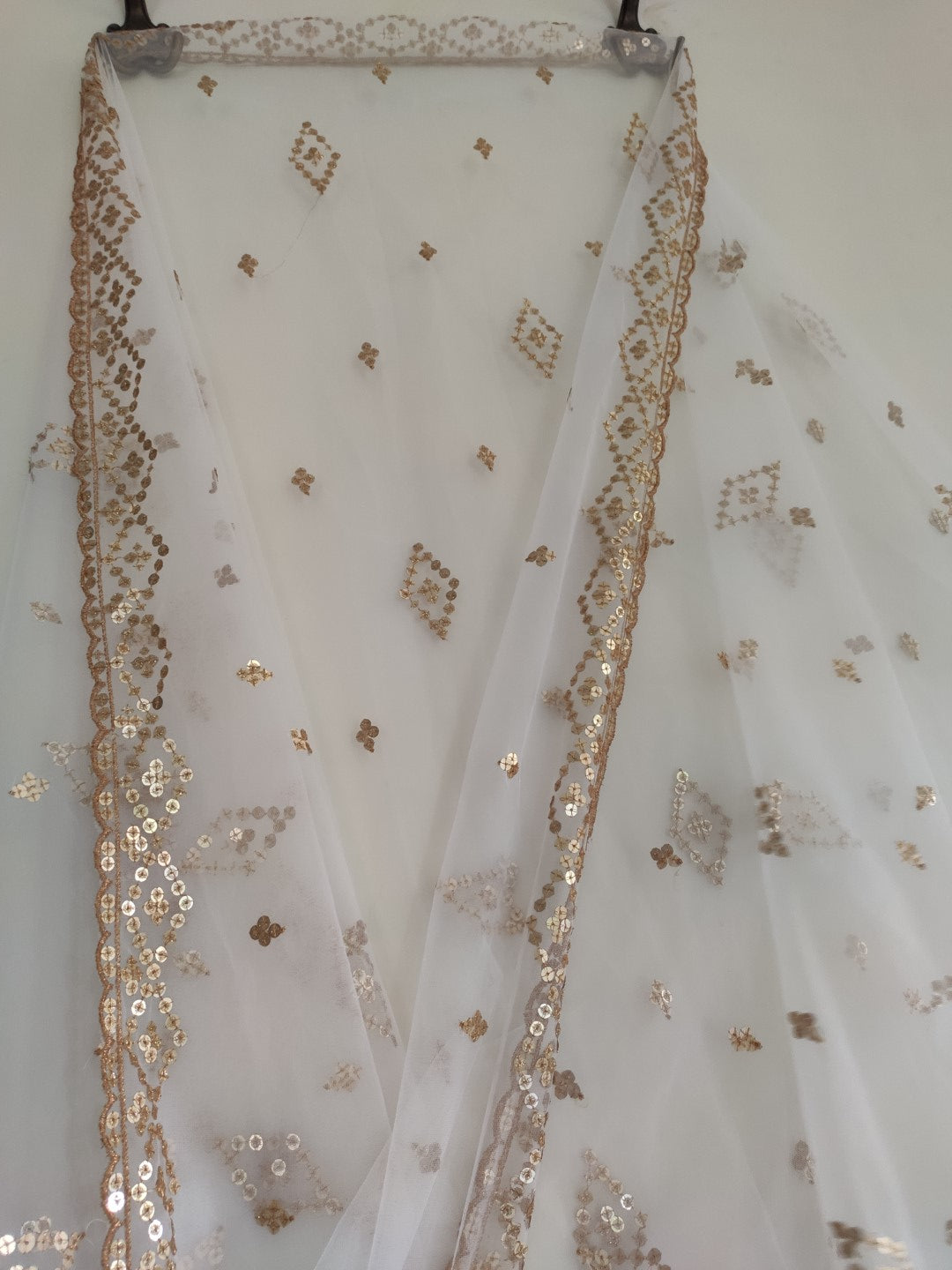 White dupatta with Gold sequins border