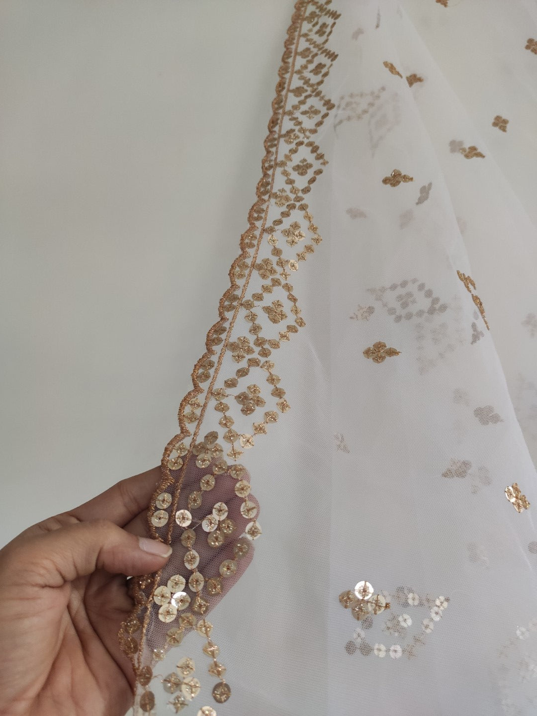 White dupatta with Gold sequins border
