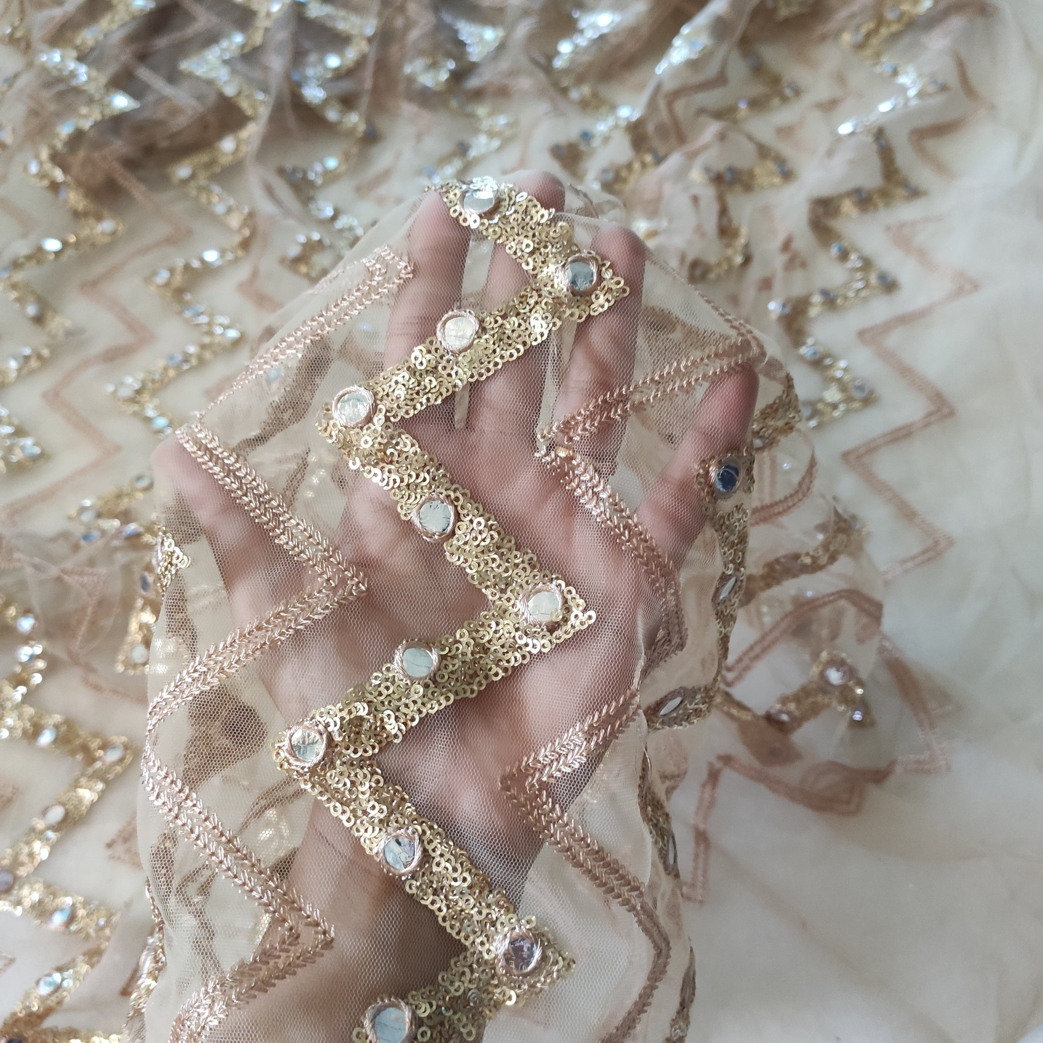Gold Sequin blouse net fabric