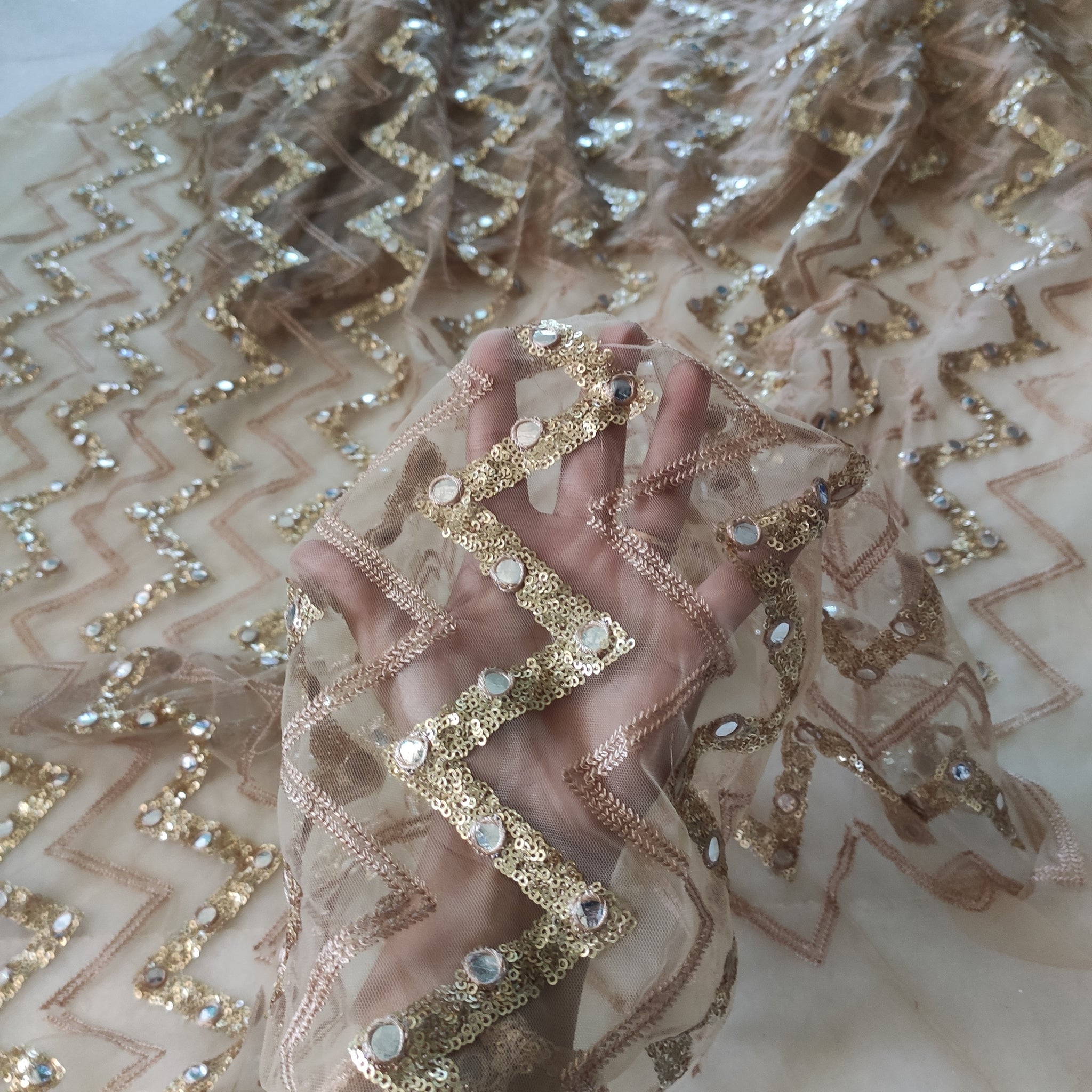 Gold Sequin blouse net fabric