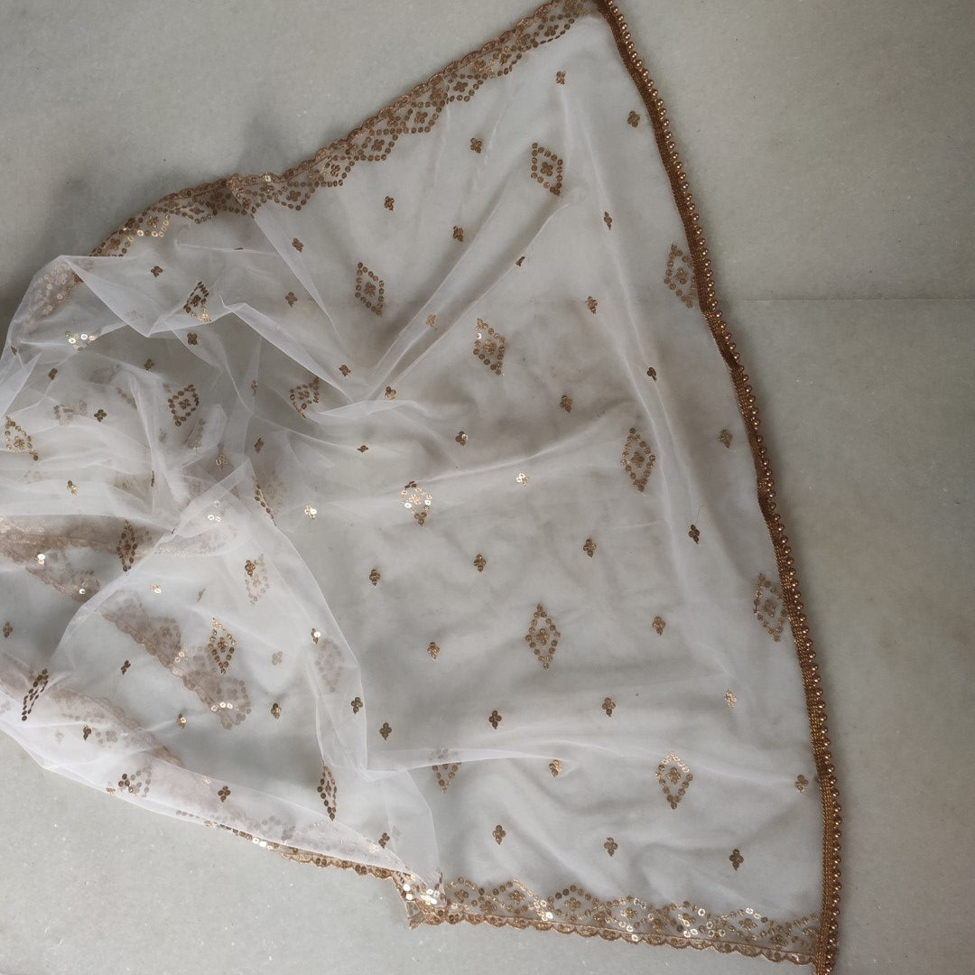 White dupatta with Gold sequins border
