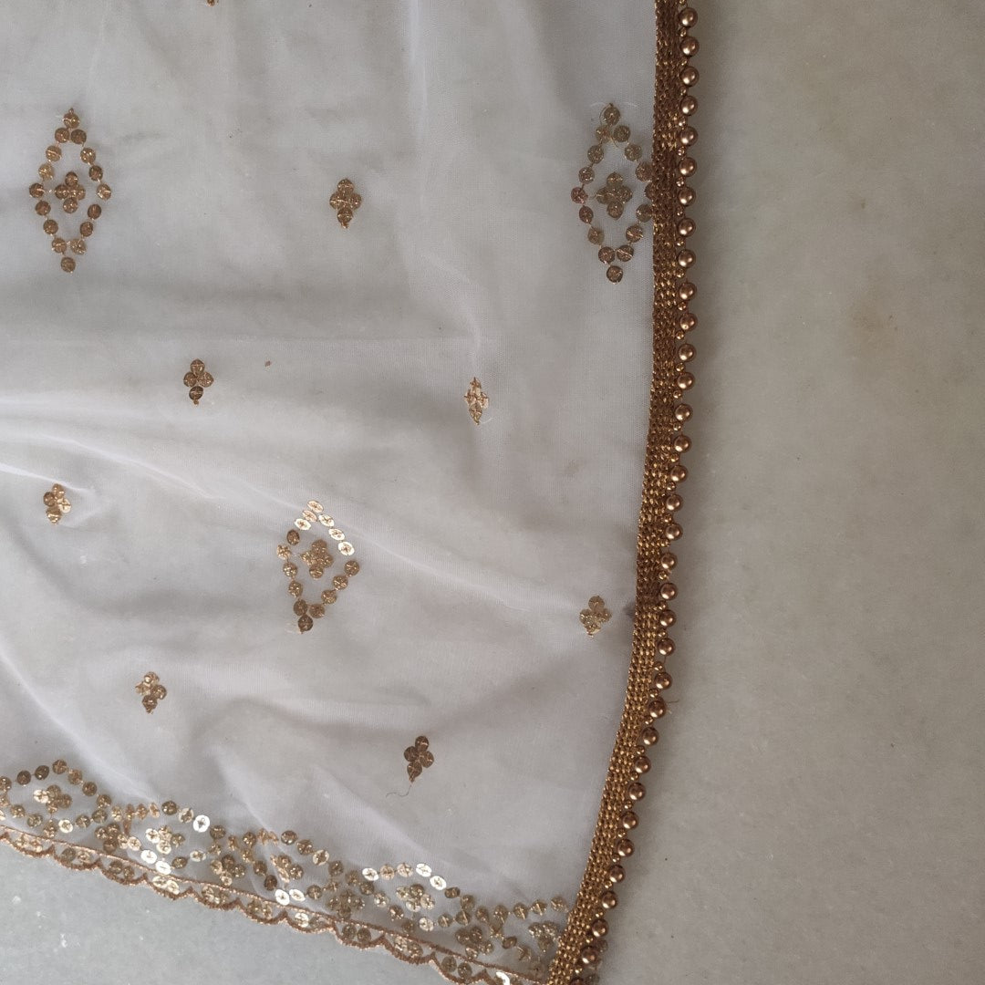White dupatta with Gold sequins border