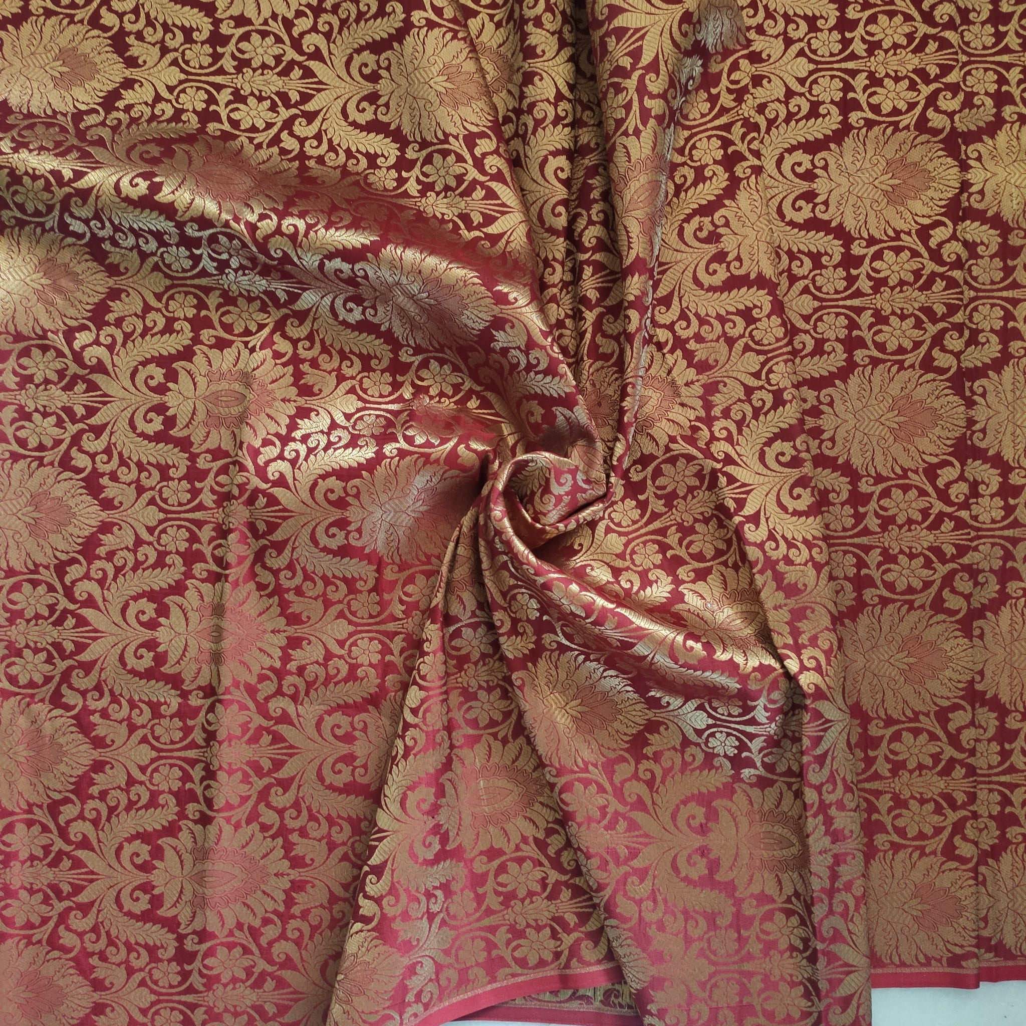Red gold Banarasi Brocade fabric