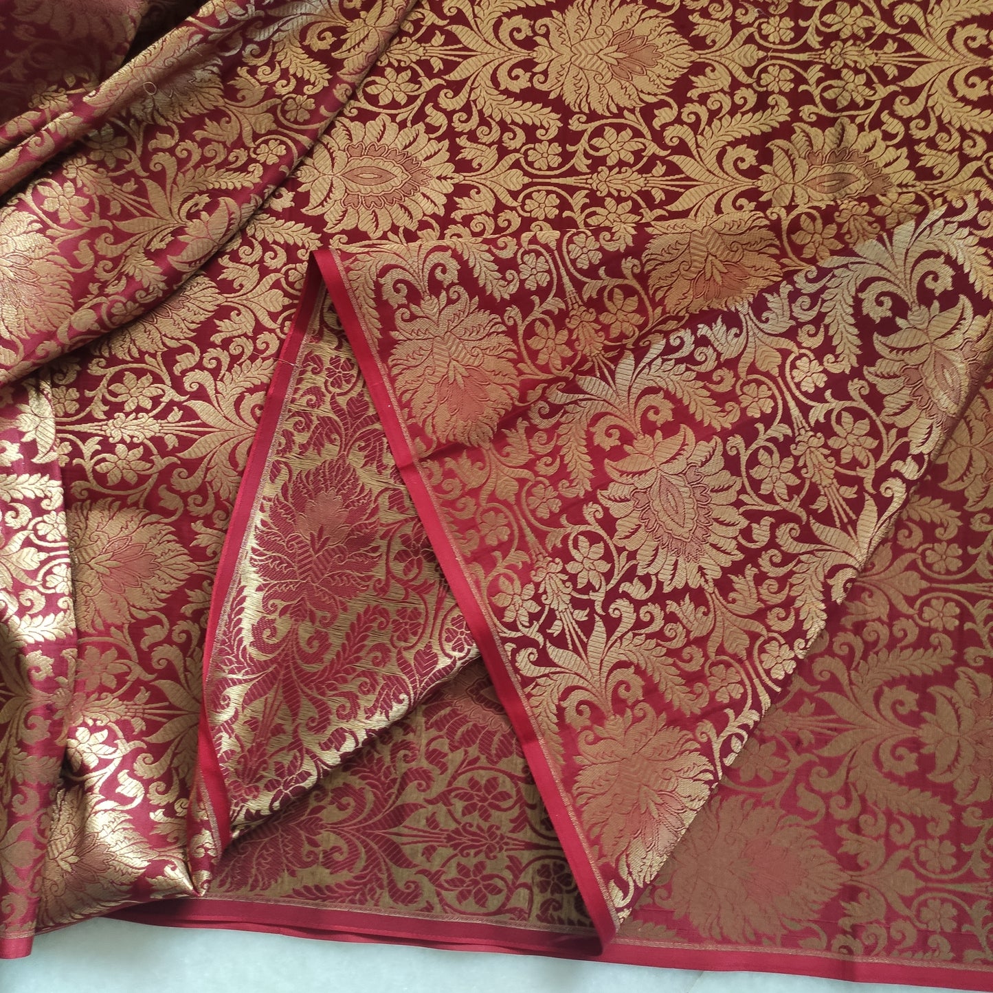 Red gold Banarasi Brocade fabric