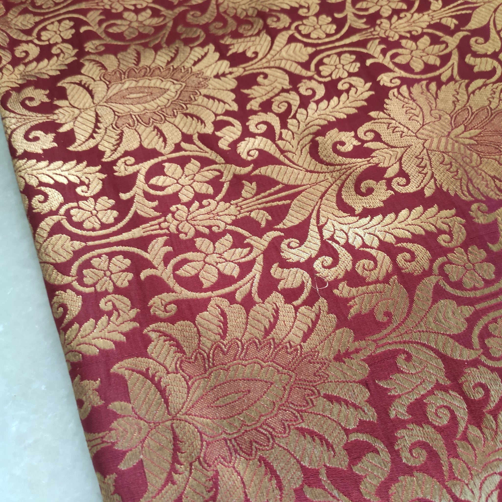 Red gold Banarasi Brocade fabric