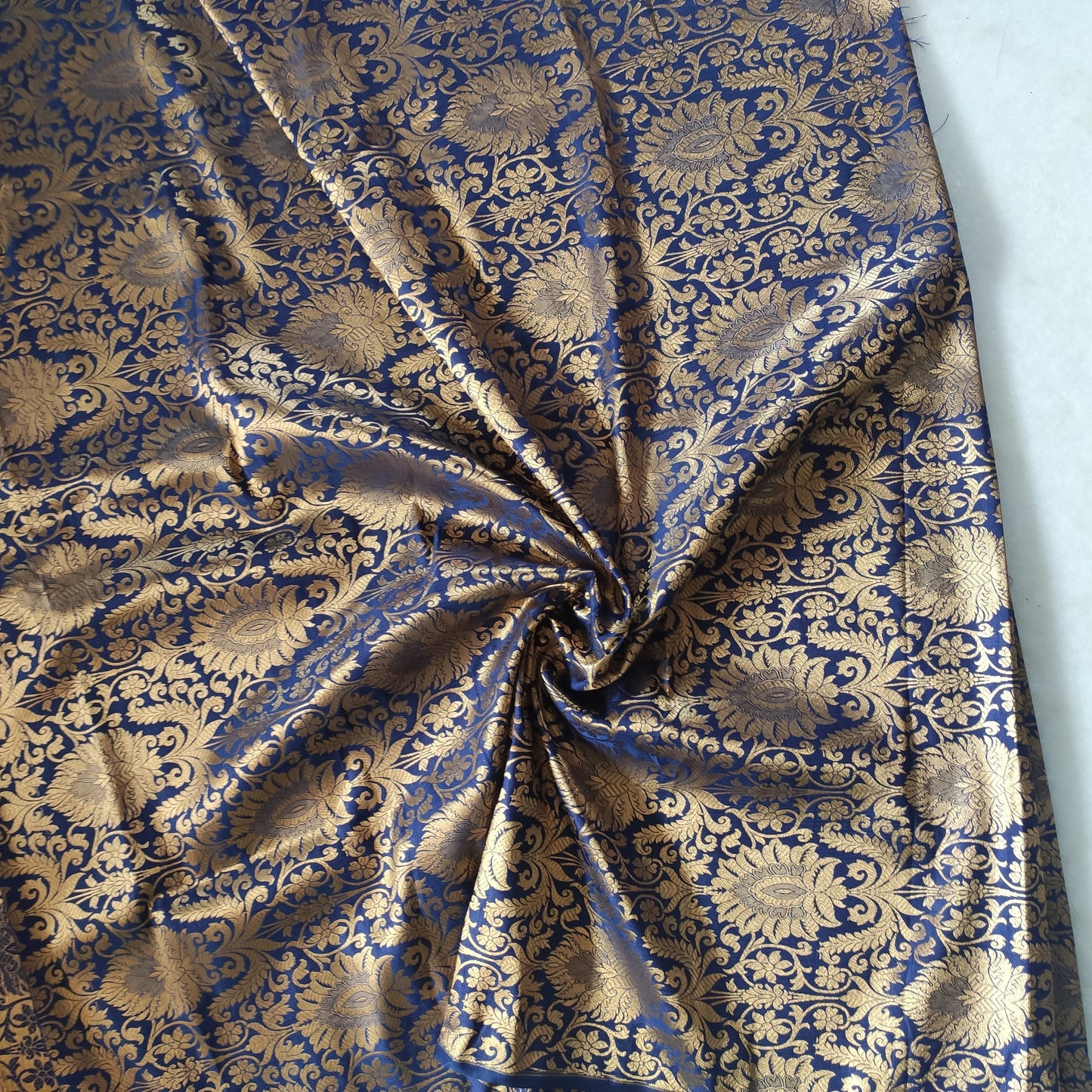 Navy blue Gold Banarasi Brocade fabric