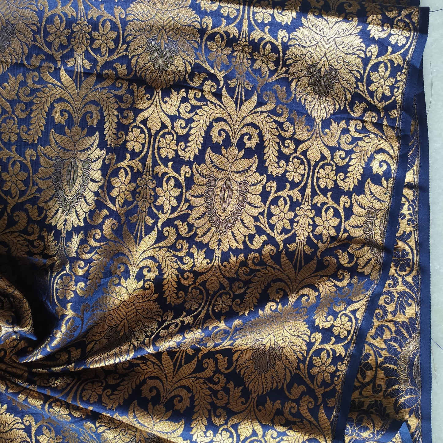 Navy blue Gold Banarasi Brocade fabric