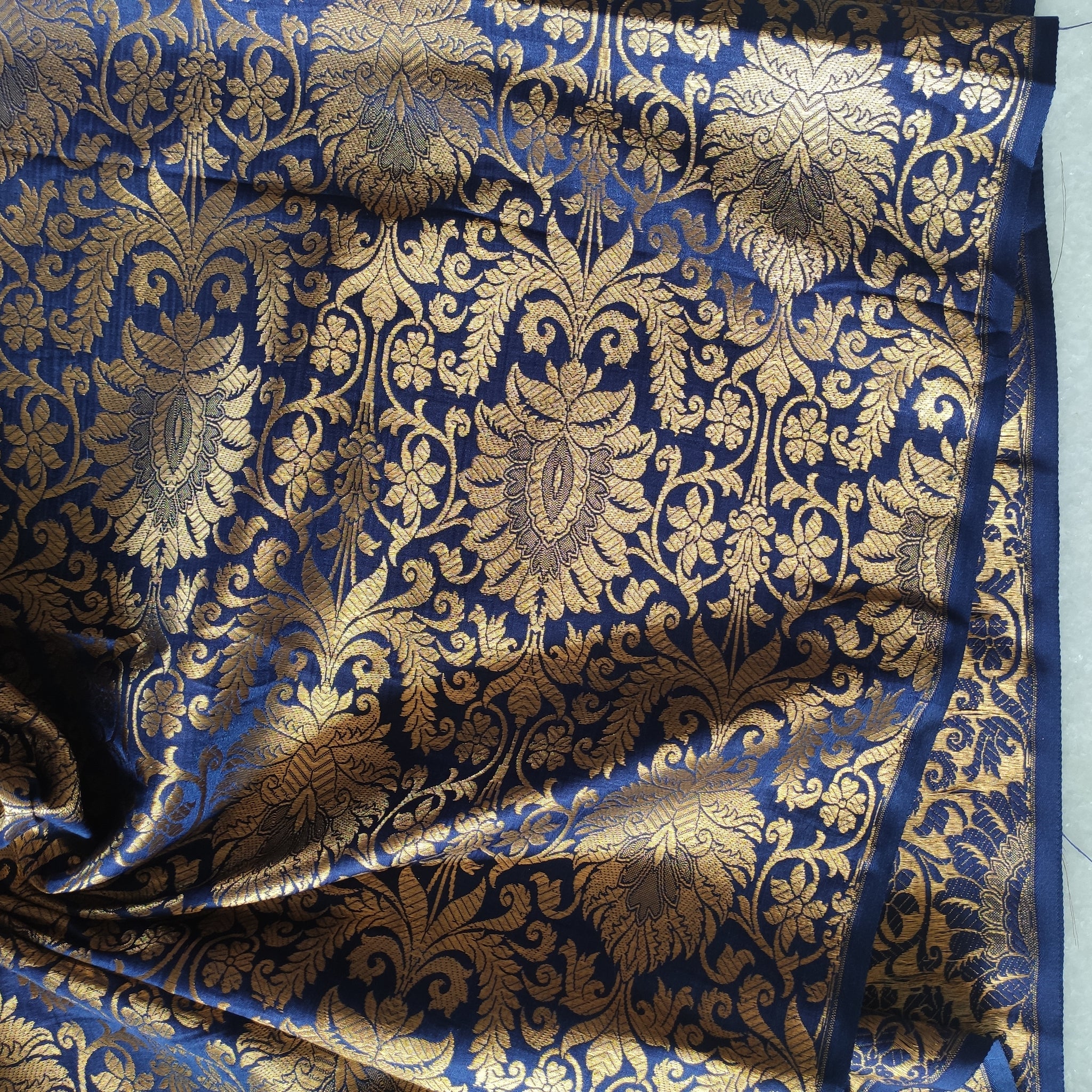 Navy blue Gold Banarasi Brocade fabric