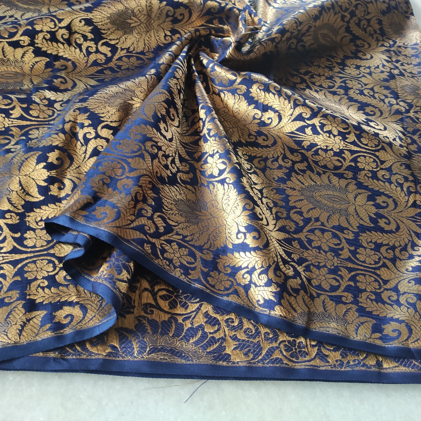 Navy blue Gold Banarasi Brocade fabric