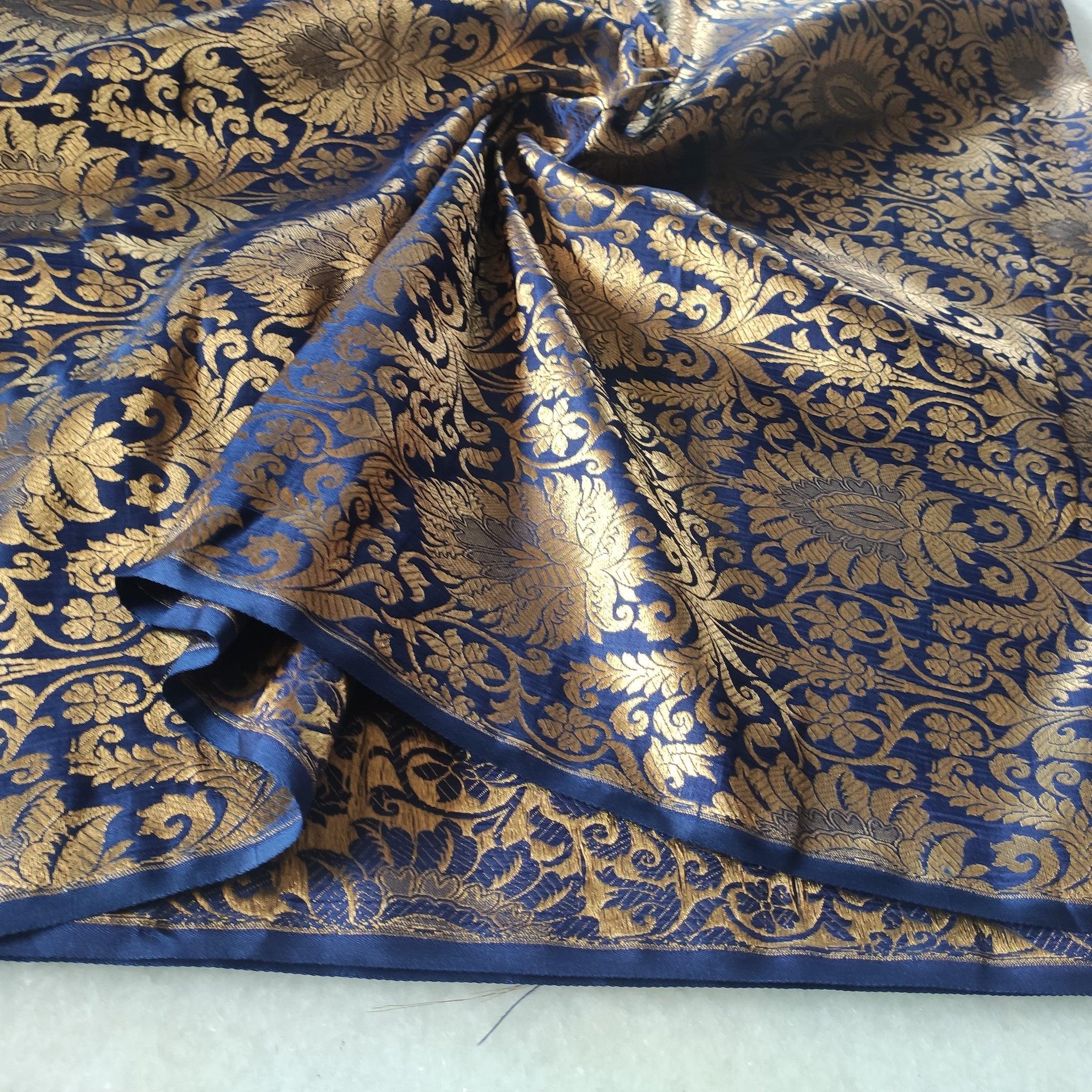 Navy blue Gold Banarasi Brocade fabric