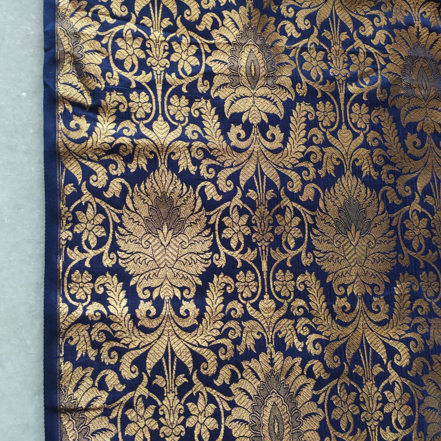 Navy blue Gold Banarasi Brocade fabric