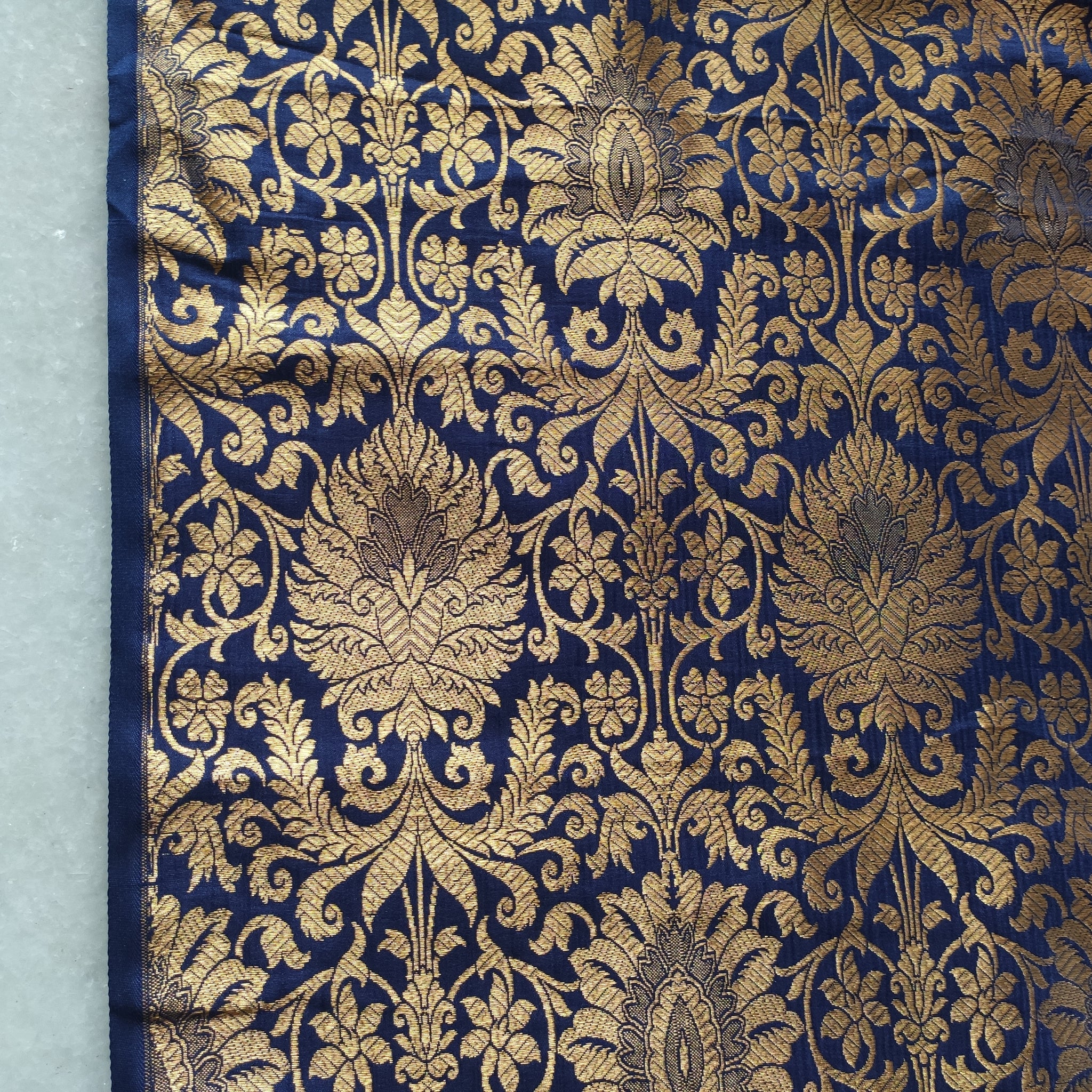Navy blue Gold Banarasi Brocade fabric