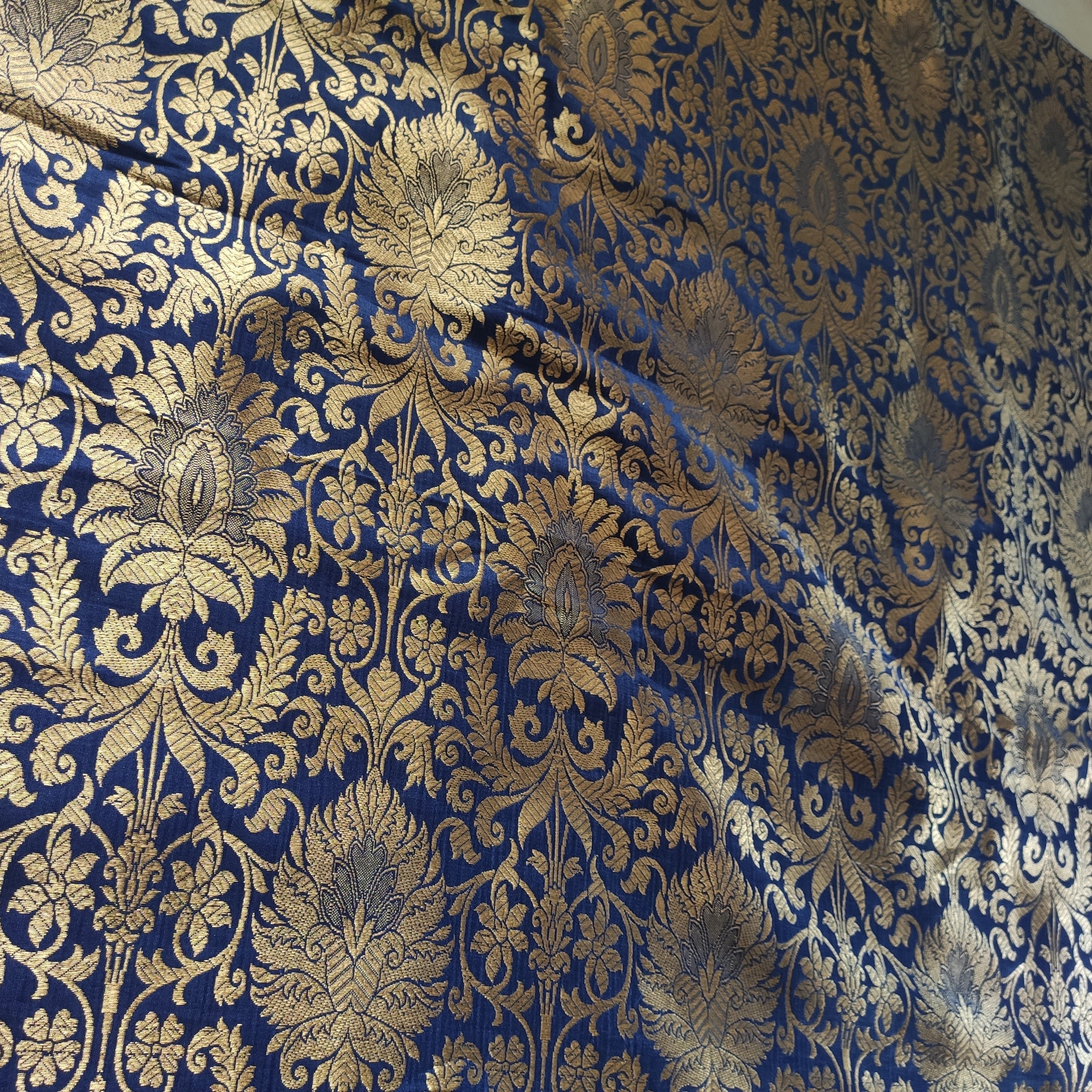 Navy blue Gold Banarasi Brocade fabric
