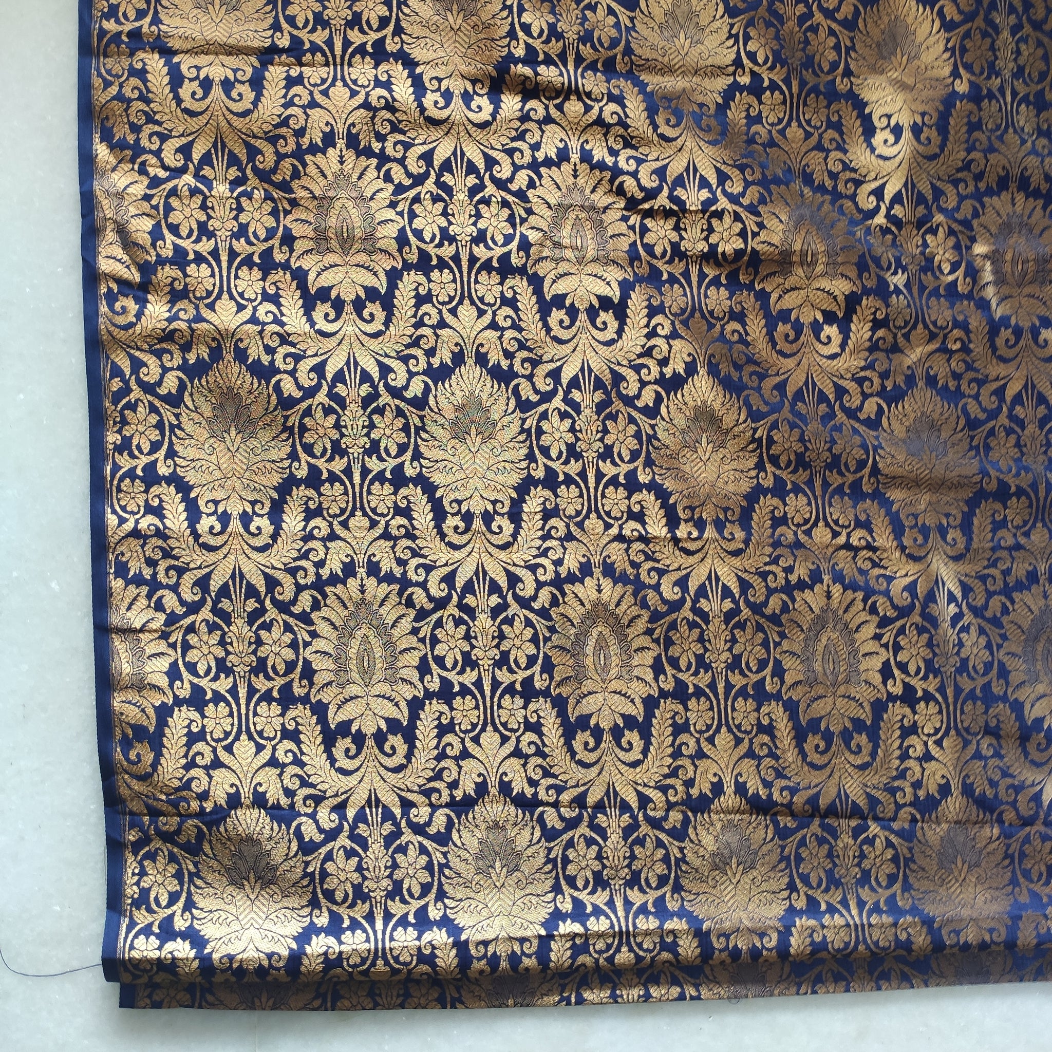 Navy blue Gold Banarasi Brocade fabric